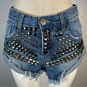 One Teaspoon Distressed Blue Studded Shorts 24